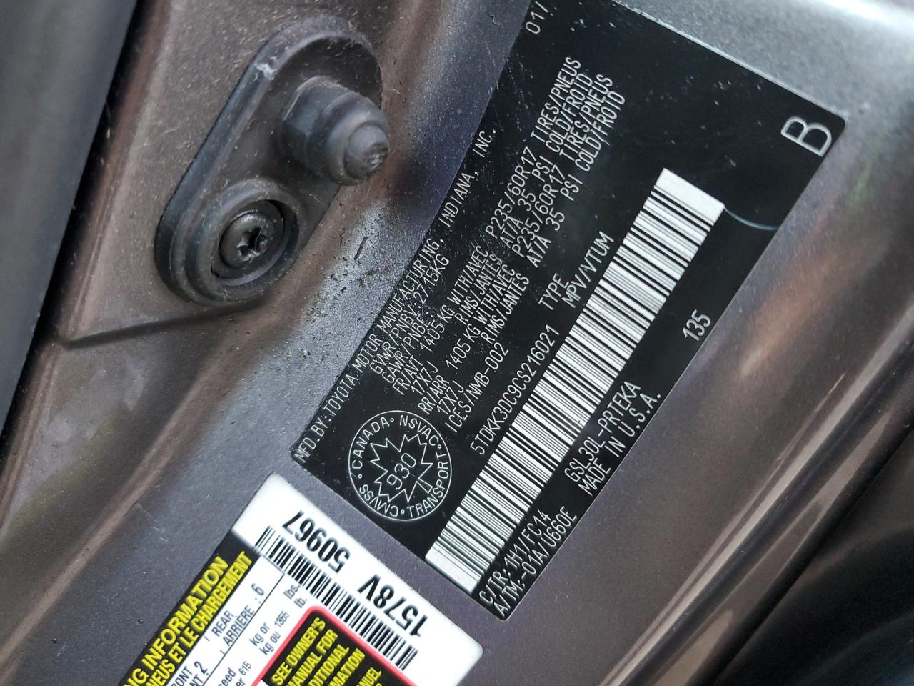 2012 Toyota Sienna Le VIN: 5TDKK3DC9CS216021 Lot: 84007705