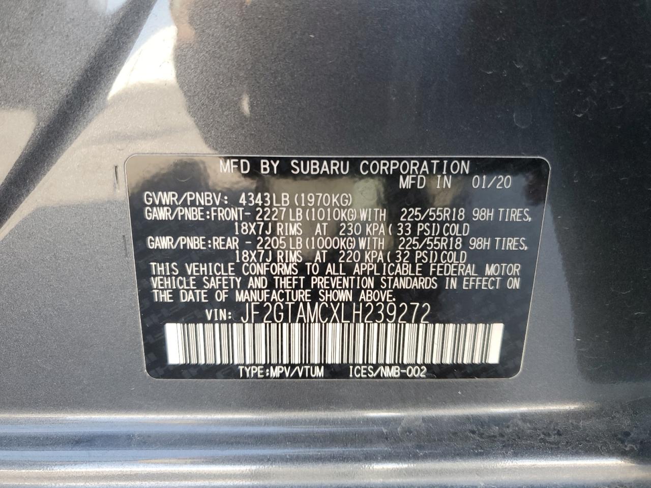 2020 Subaru Crosstrek Limited VIN: JF2GTAMCXLH239272 Lot: 81325985