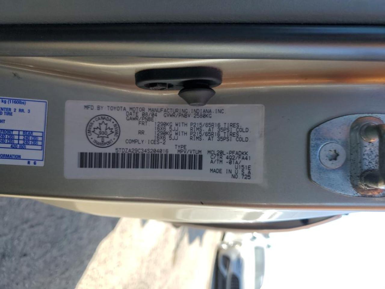 2004 Toyota Sienna Ce VIN: 5TDZA29C34S204016 Lot: 71665015
