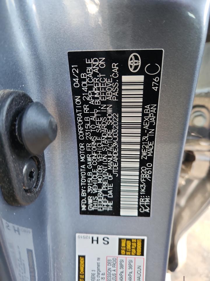2021 Toyota Corolla Le VIN: JTDEAMDE3MJ032022 Lot: 81166565