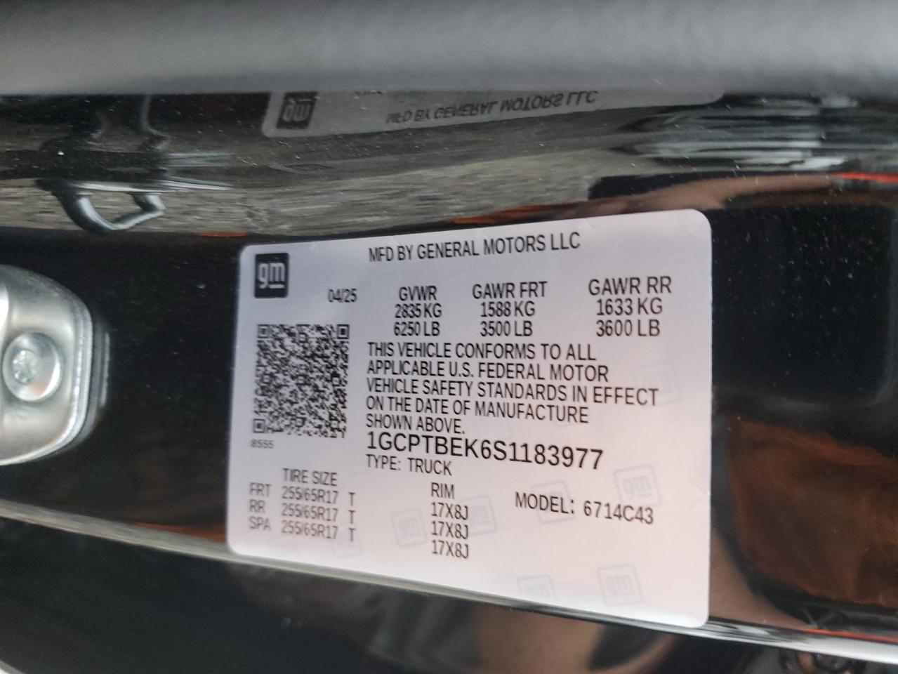 2025 Chevrolet Colorado VIN: 1GCPTBEK6S1183977 Lot: 81702035