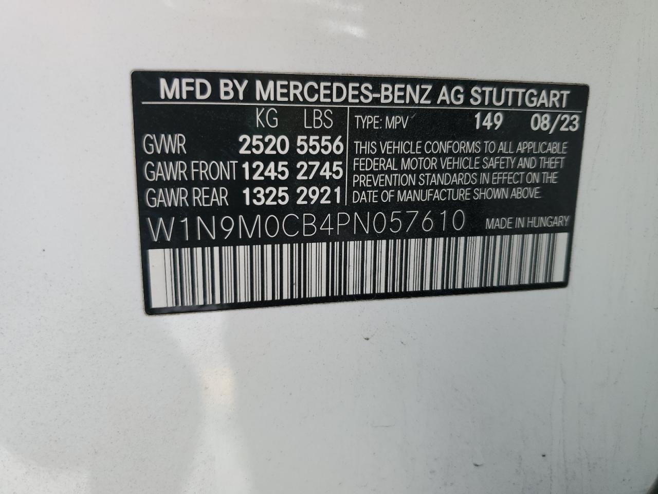 2023 Mercedes-Benz Eqb 250+ VIN: W1N9M0CB4PN057610 Lot: 81450145