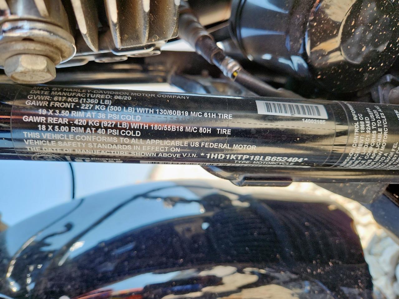 2020 Harley-Davidson Fltrxs VIN: 1HD1KTP18LB652404 Lot: 71881545