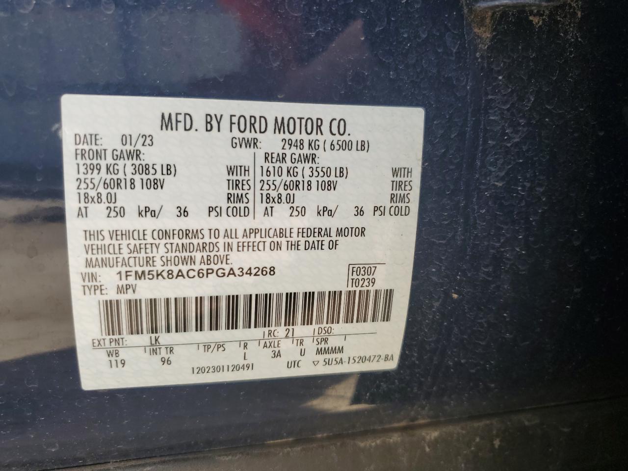 2023 Ford Explorer Police Interceptor VIN: 1FM5K8AC6PGA34268 Lot: 82113175