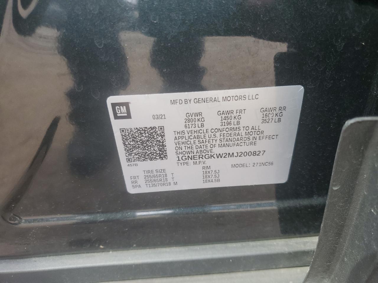 2021 Chevrolet Traverse Lt VIN: 1GNERGKW2MJ200827 Lot: 84030205