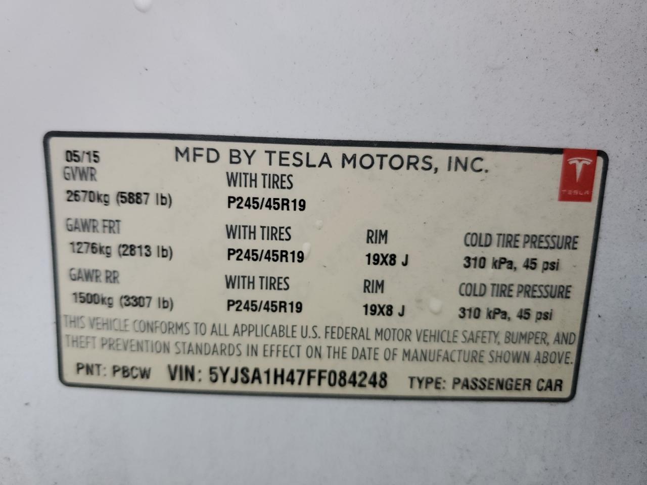 2015 Tesla Model S P85D VIN: 5YJSA1H47FF084248 Lot: 80894845