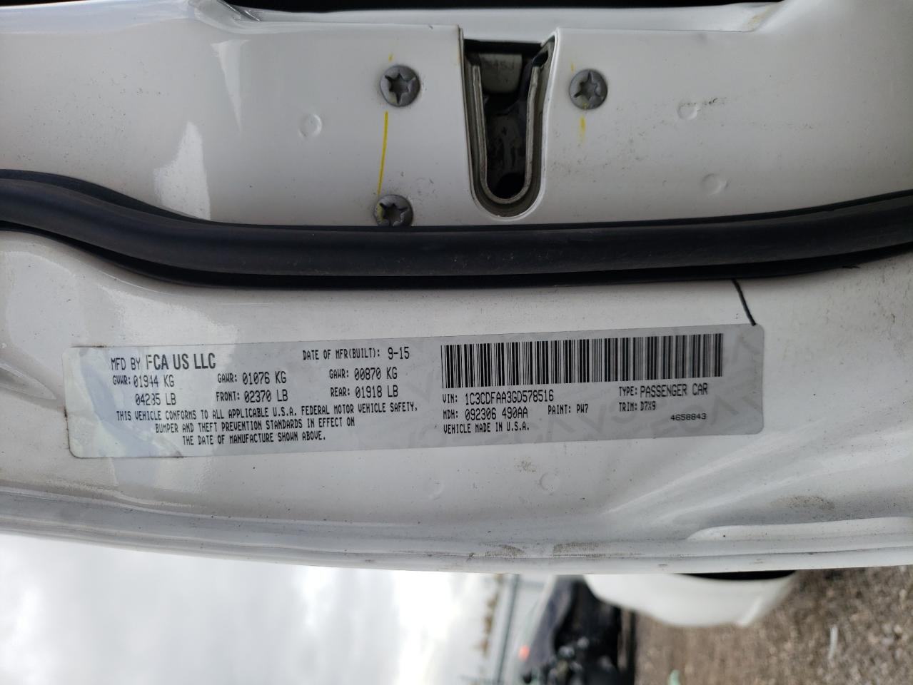 2016 Dodge Dart Se VIN: 1C3CDFAA3GD578516 Lot: 82099715