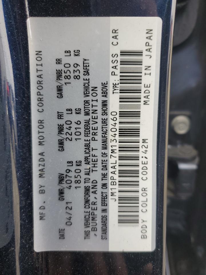 2021 Mazda 3 VIN: JM1BPAAL7M1340460 Lot: 84168605