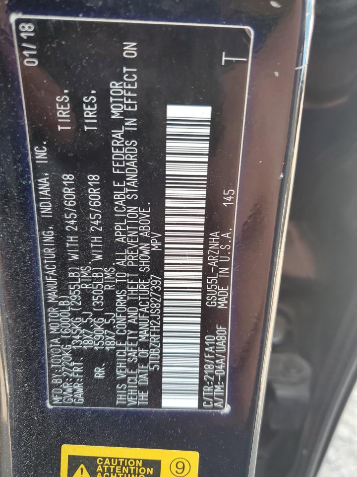 2018 Toyota Highlander Le VIN: 5TDBZRFH2JS827397 Lot: 71114795