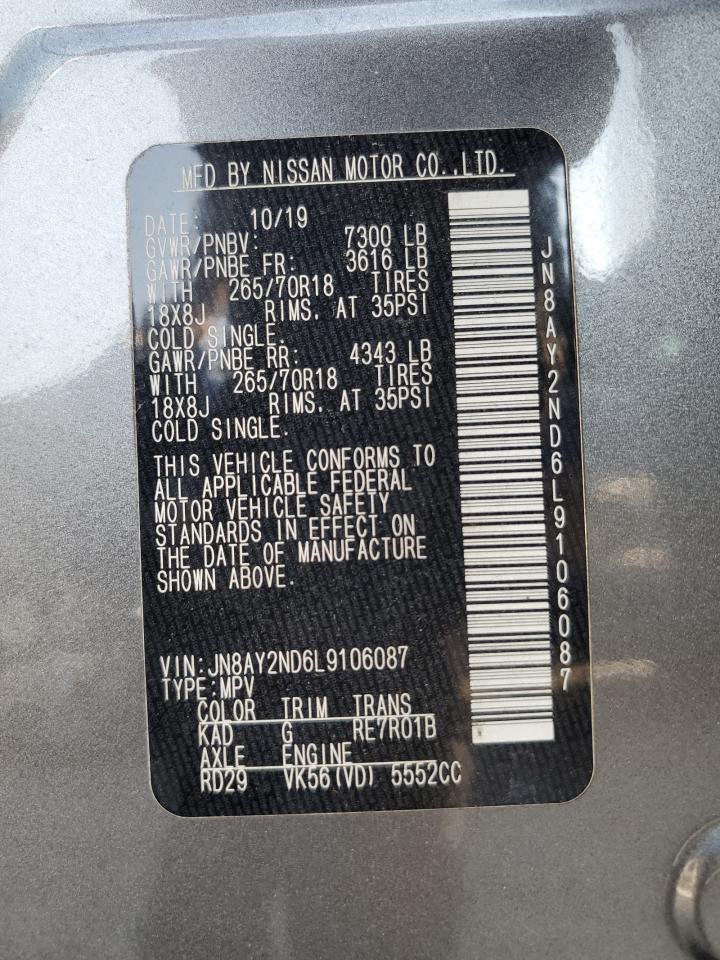 2020 Nissan Armada Sv VIN: JN8AY2ND6L9106087 Lot: 81434765