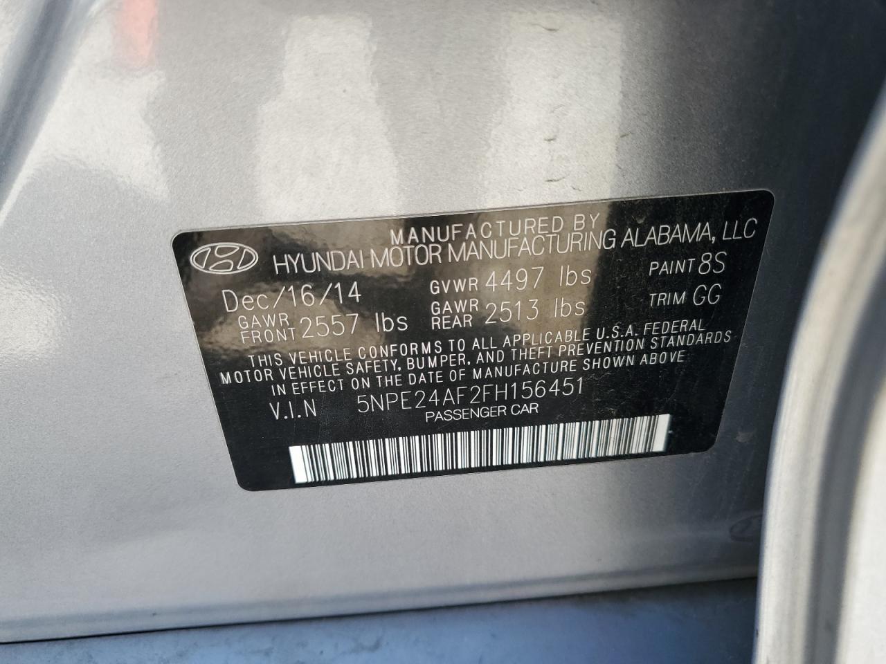 2015 Hyundai Sonata Se VIN: 5NPE24AF2FH156451 Lot: 80188145