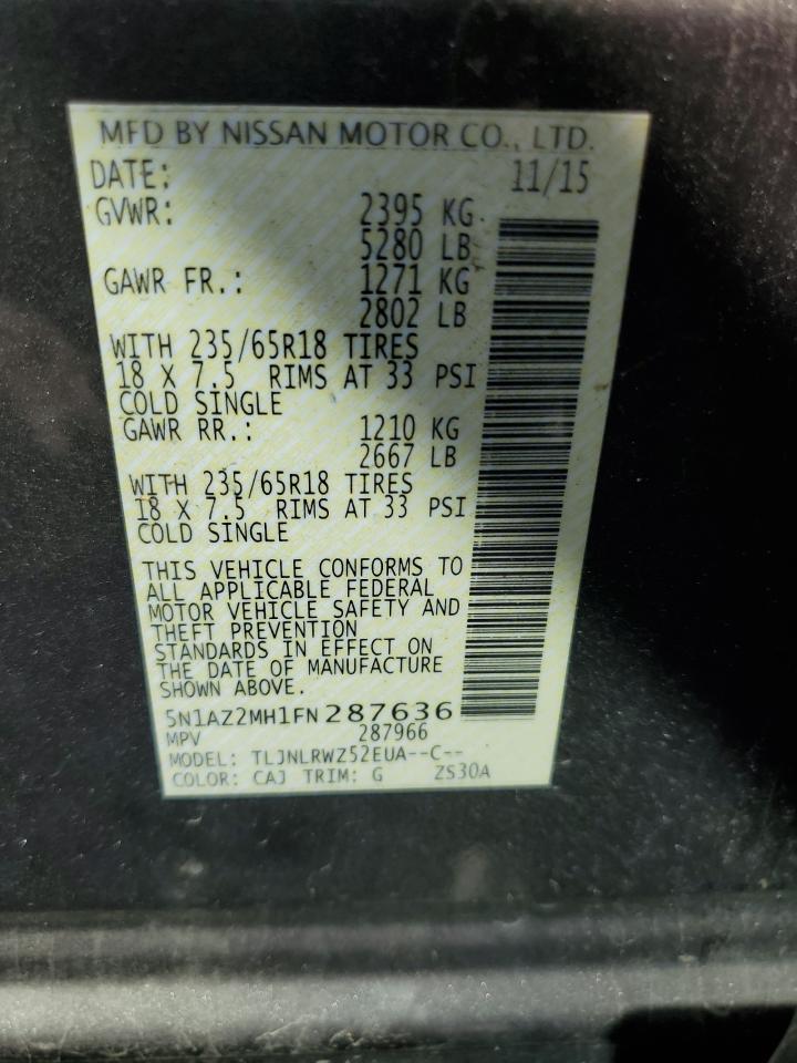 2015 Nissan Murano S VIN: 5N1AZ2MH1FN287636 Lot: 71753845