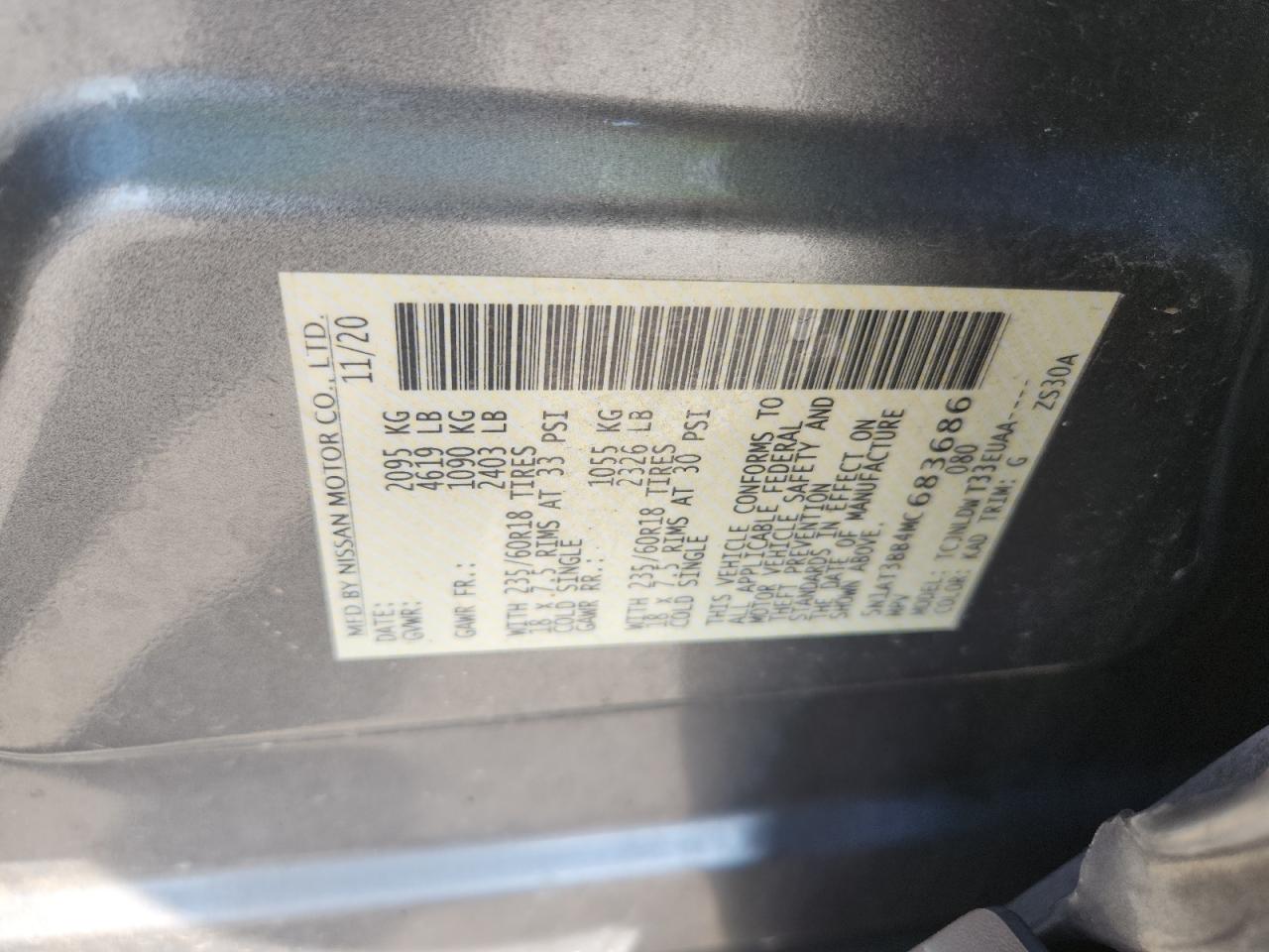 2021 Nissan Rogue Sv VIN: 5N1AT3BB4MC683686 Lot: 71229605