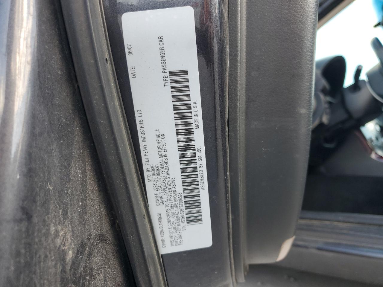 2008 Subaru Legacy 2.5I Limited VIN: 4S3BL626787206598 Lot: 81069205