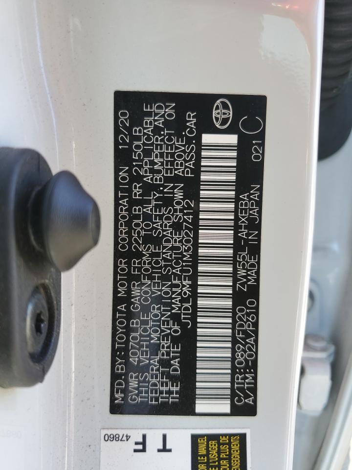 2021 Toyota Prius Le VIN: JTDL9MFU1M3027412 Lot: 84287195