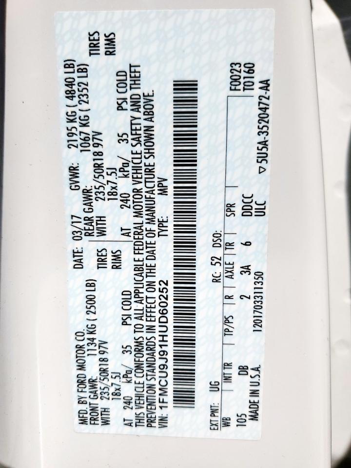 2017 Ford Escape Titanium VIN: 1FMCU9J91HUD60252 Lot: 83794735