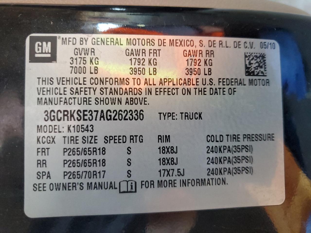 2010 Chevrolet Silverado K1500 Lt VIN: 3GCRKSE37AG262336 Lot: 84068165