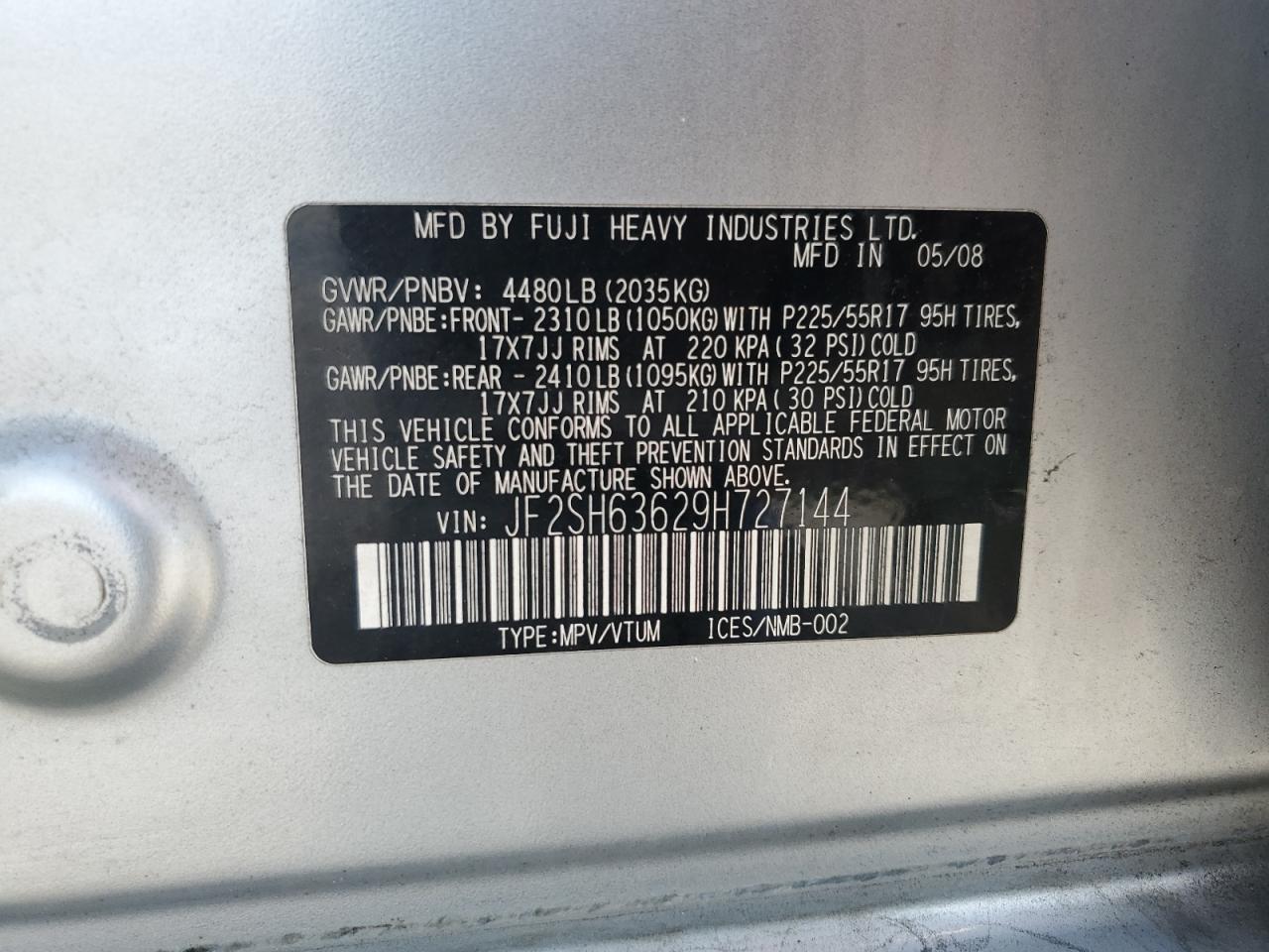 2009 Subaru Forester 2.5X Premium VIN: JF2SH63629H727144 Lot: 71531575