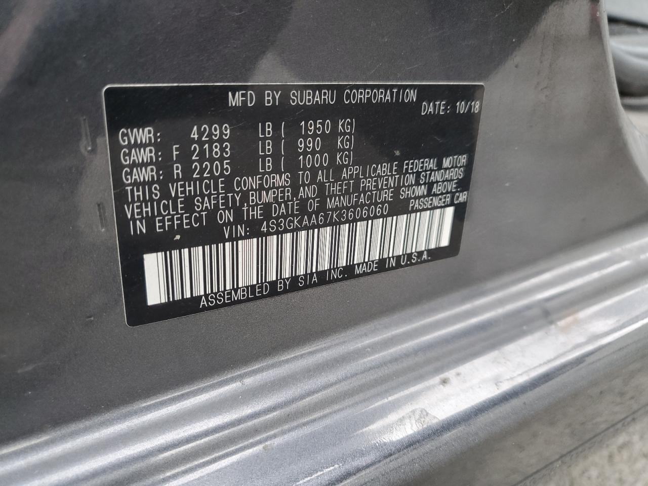 2019 Subaru Impreza VIN: 4S3GKAA67K3606060 Lot: 81703085