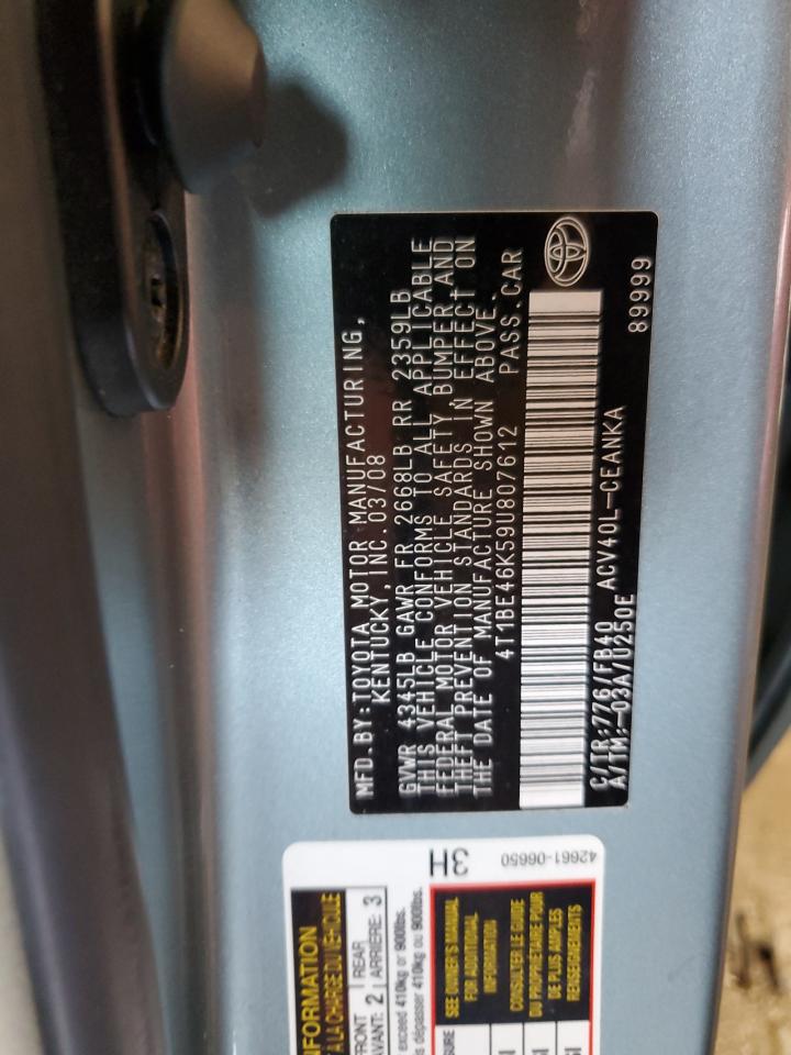 2009 Toyota Camry Base VIN: 4T1BE46K59U807612 Lot: 80761135