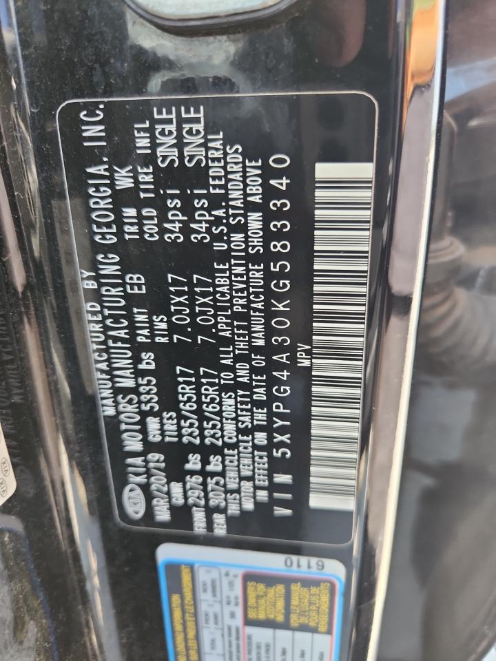 2019 Kia Sorento L VIN: 5XYPG4A30KG583340 Lot: 81497585