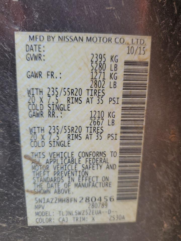 2015 Nissan Murano S VIN: 5N1AZ2MH8FN280456 Lot: 81015275