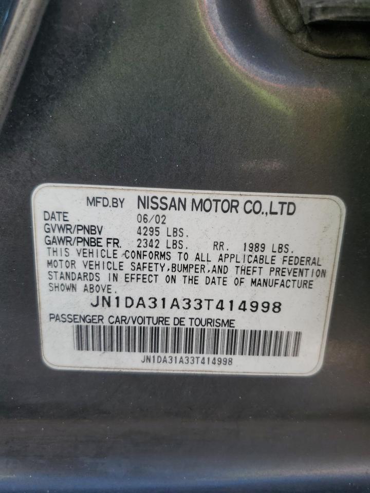 2003 Nissan Maxima Gle VIN: JN1DA31A33T414998 Lot: 84219355