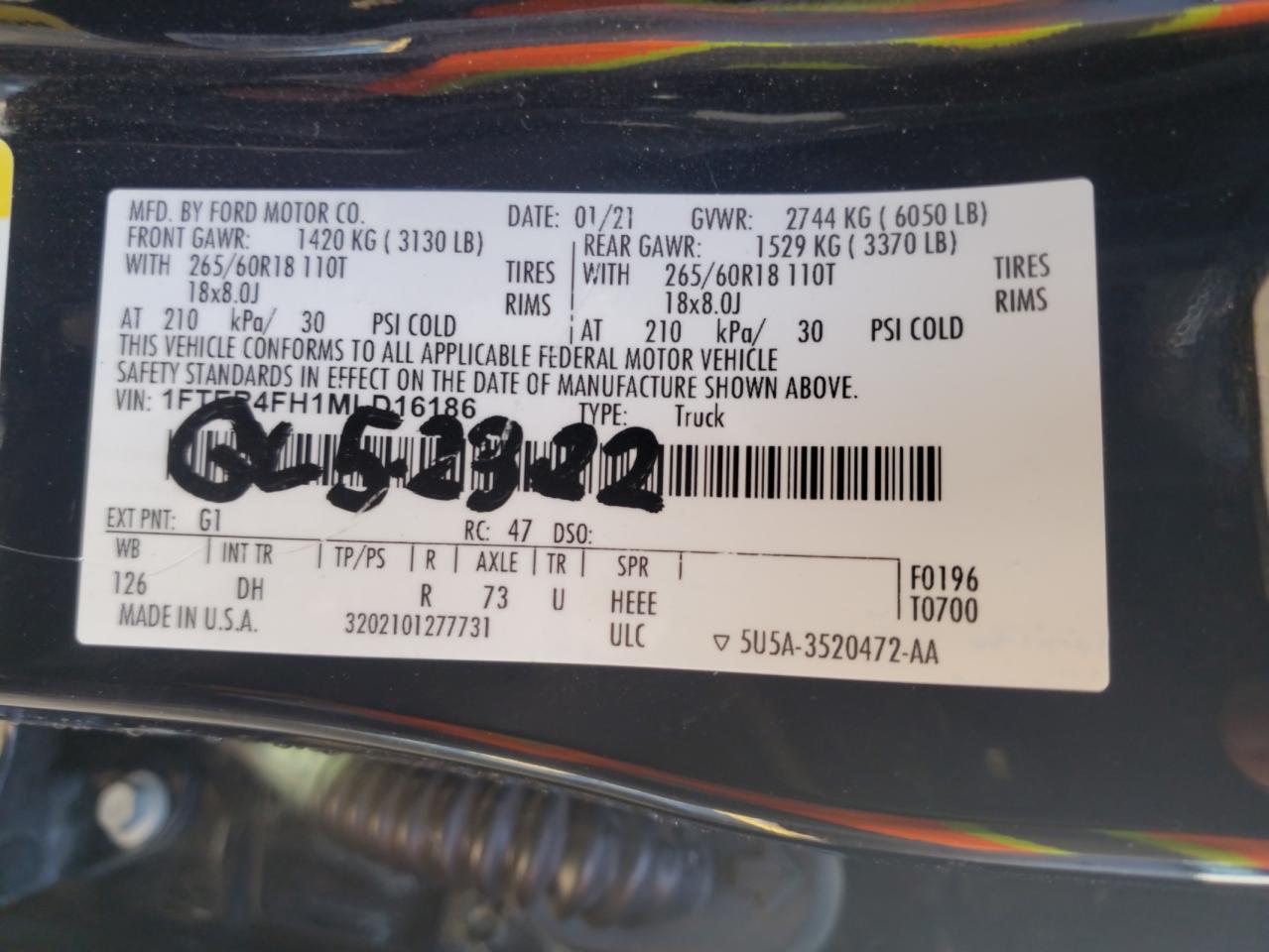 2021 Ford Ranger Xl VIN: 1FTER4FH1MLD16186 Lot: 83836205