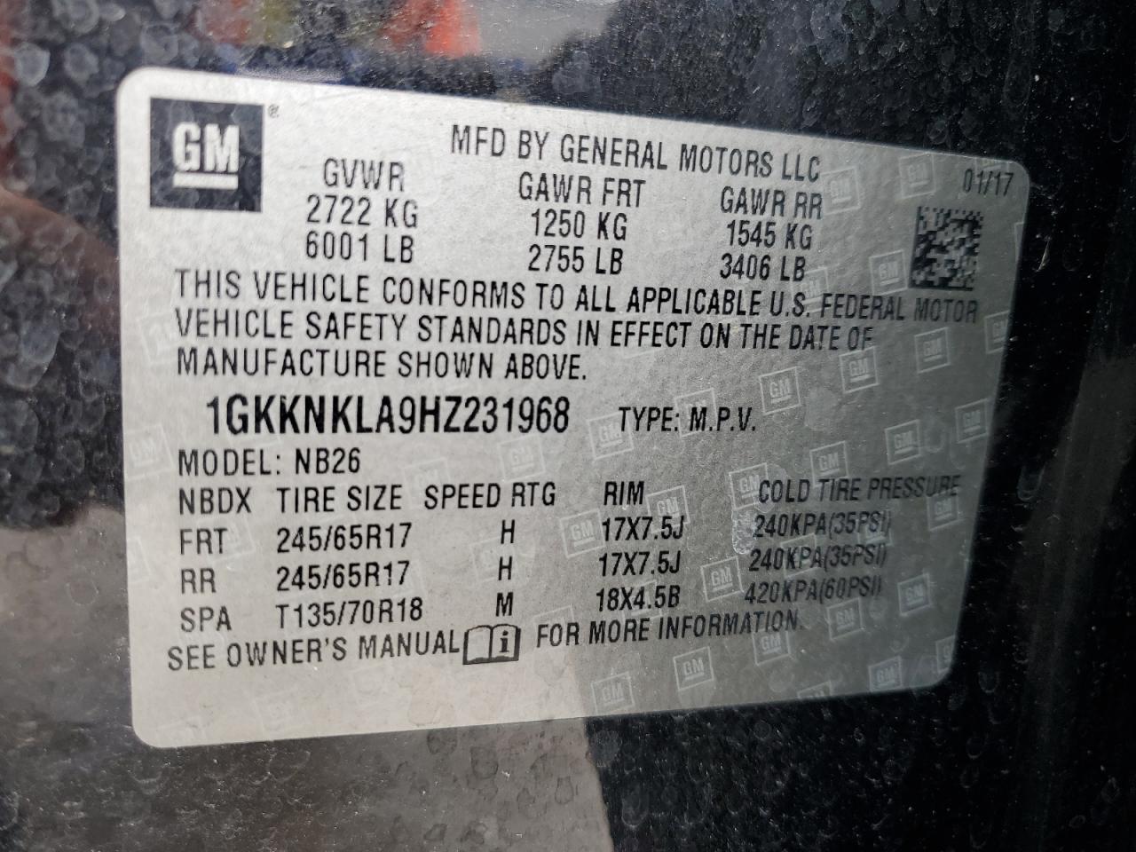 2017 GMC Acadia Sle VIN: 1GKKNKLA9HZ231968 Lot: 80271885