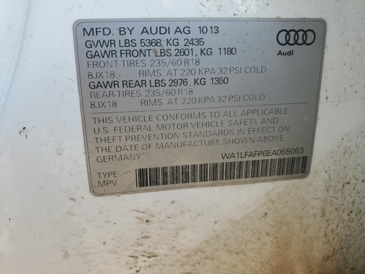 2014 Audi Q5 Premium Plus VIN: WA1LFAFP6EA055053 Lot: 80856955