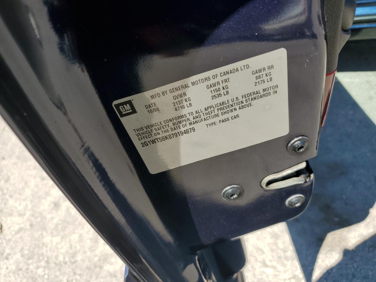 2007 Chevrolet Impala Lt VIN: 2G1WT58K079194879 Lot: 71868035