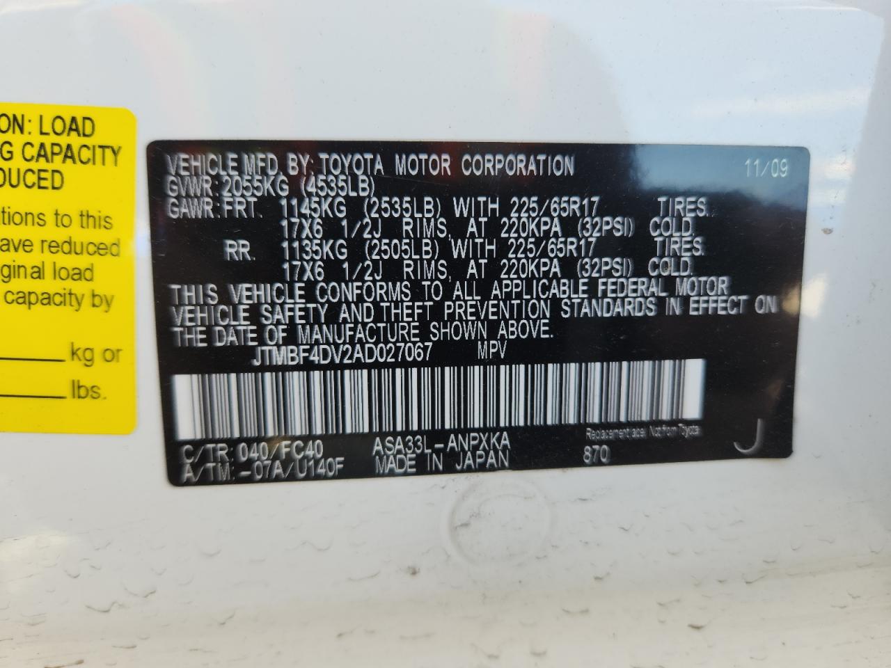 2010 Toyota Rav4 VIN: JTMBF4DV2AD027067 Lot: 84422415