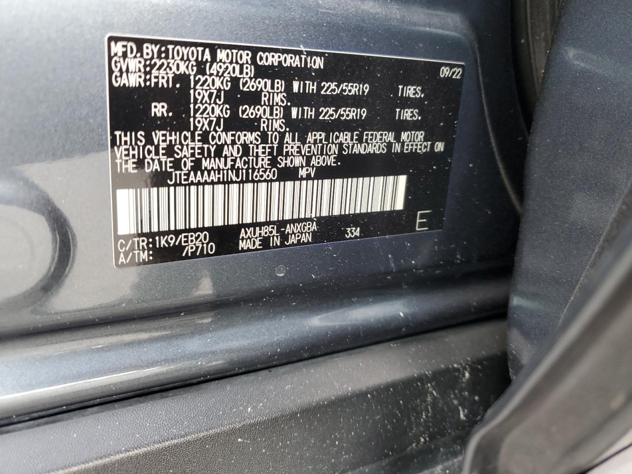 2022 Toyota Venza Le VIN: JTEAAAAH1NJ116560 Lot: 82138315