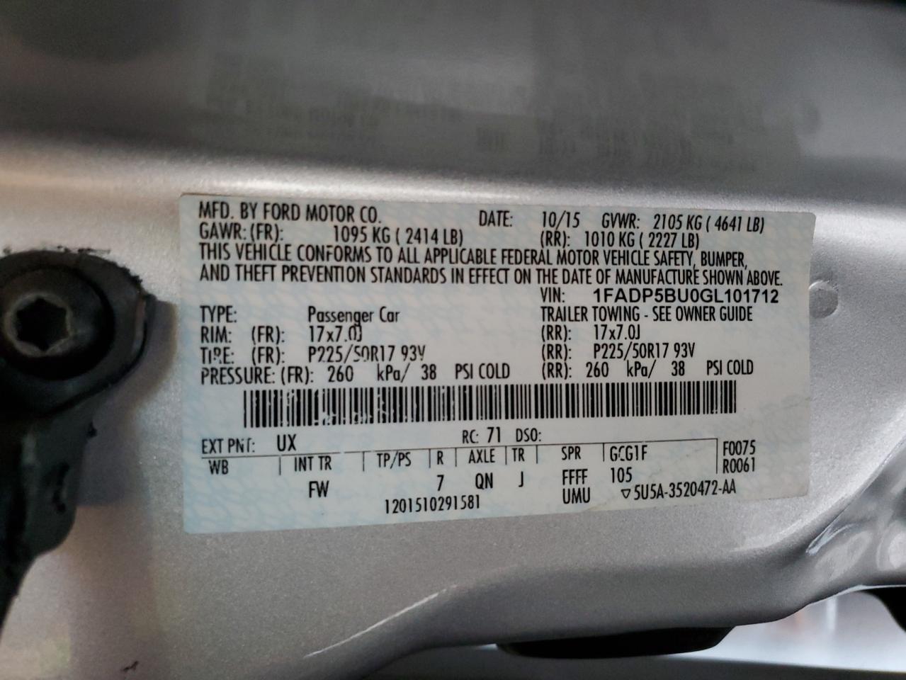 2016 Ford C-Max Sel VIN: 1FADP5BU0GL101712 Lot: 81901745