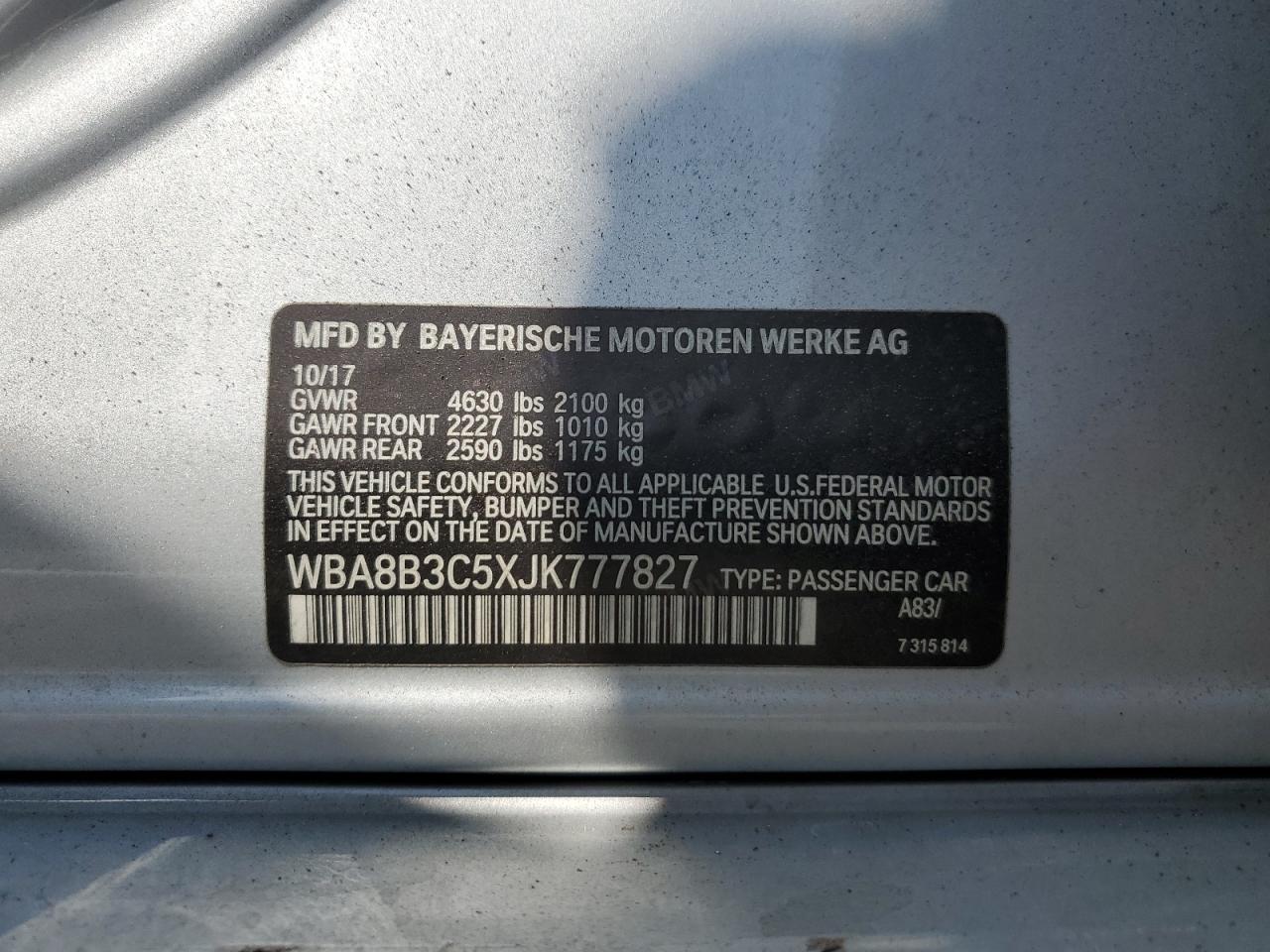 2018 BMW 340 I VIN: WBA8B3C5XJK777827 Lot: 80388785