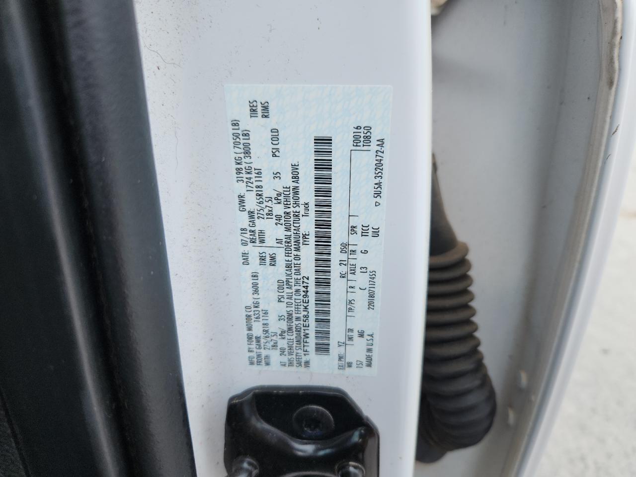 2018 Ford F150 Supercrew VIN: 1FTFW1E58JKE94472 Lot: 80115335