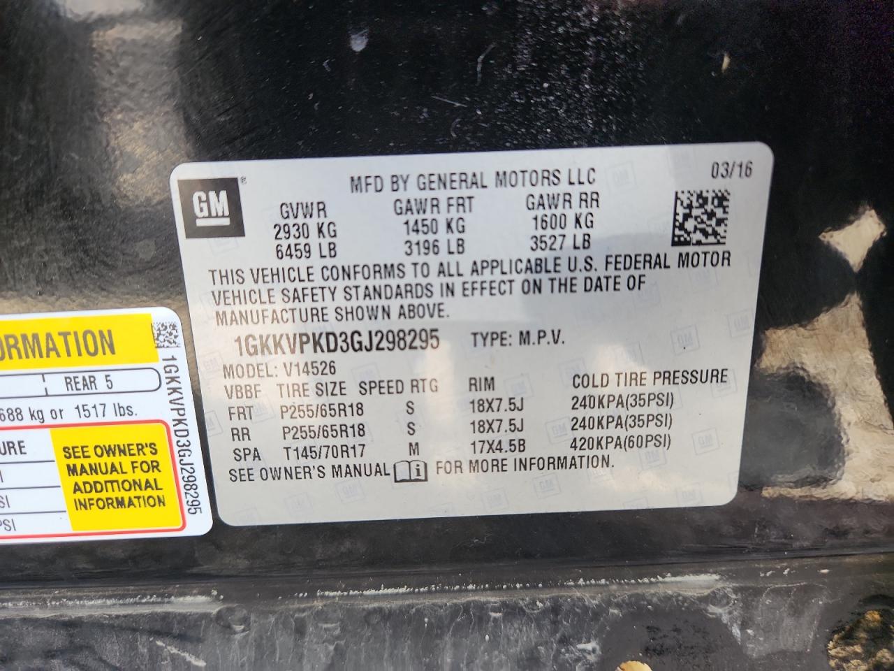 2016 GMC Acadia Sle VIN: 1GKKVPKD3GJ298295 Lot: 81449475