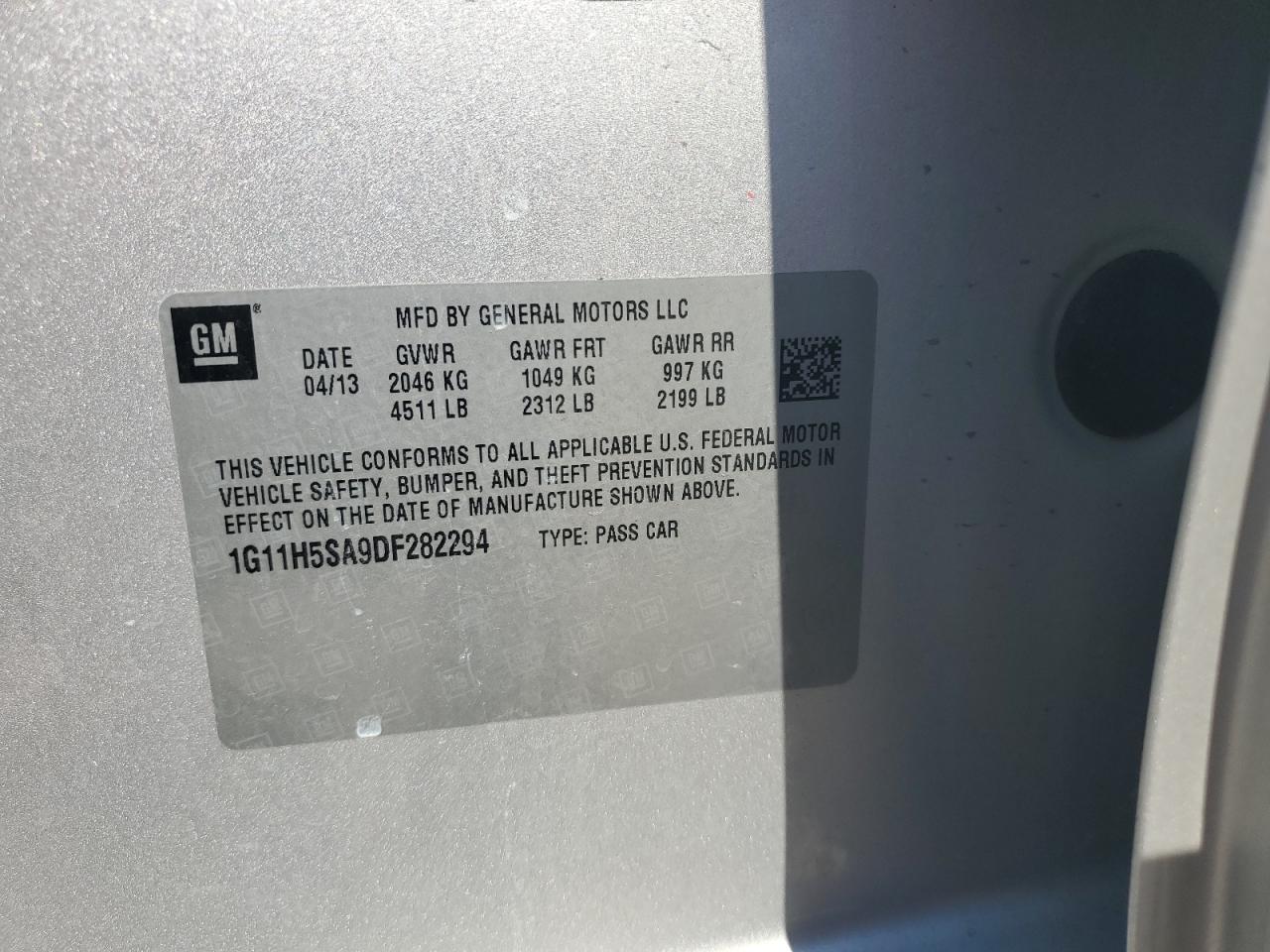 2013 Chevrolet Malibu Ltz VIN: 1G11H5SA9DF282294 Lot: 80702255