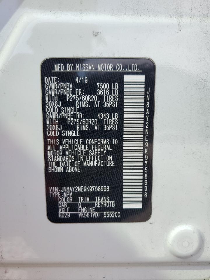 2019 Nissan Armada Platinum VIN: JN8AY2NE9K9758998 Lot: 71541365