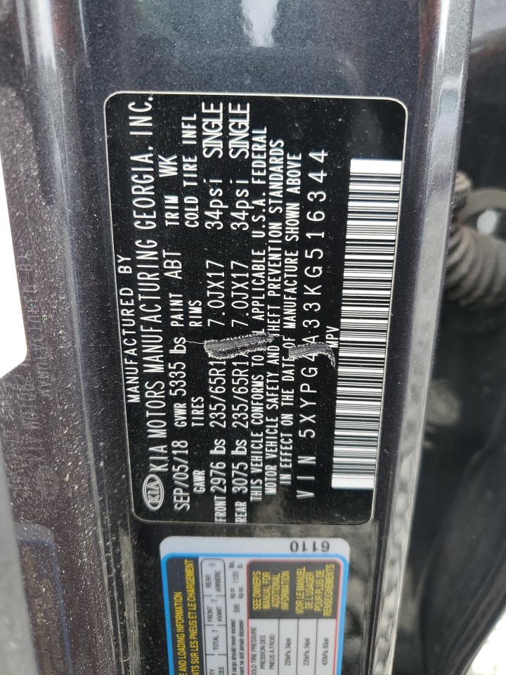 2019 Kia Sorento L VIN: 5XYPG4A33KG516344 Lot: 84539185