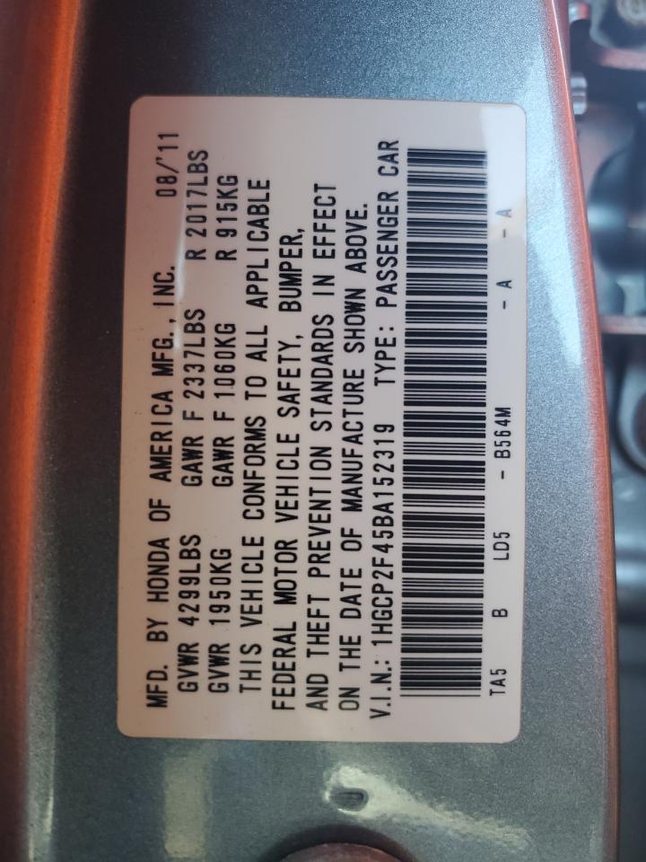 2011 Honda Accord Lxp VIN: 1HGCP2F45BA152319 Lot: 80921205