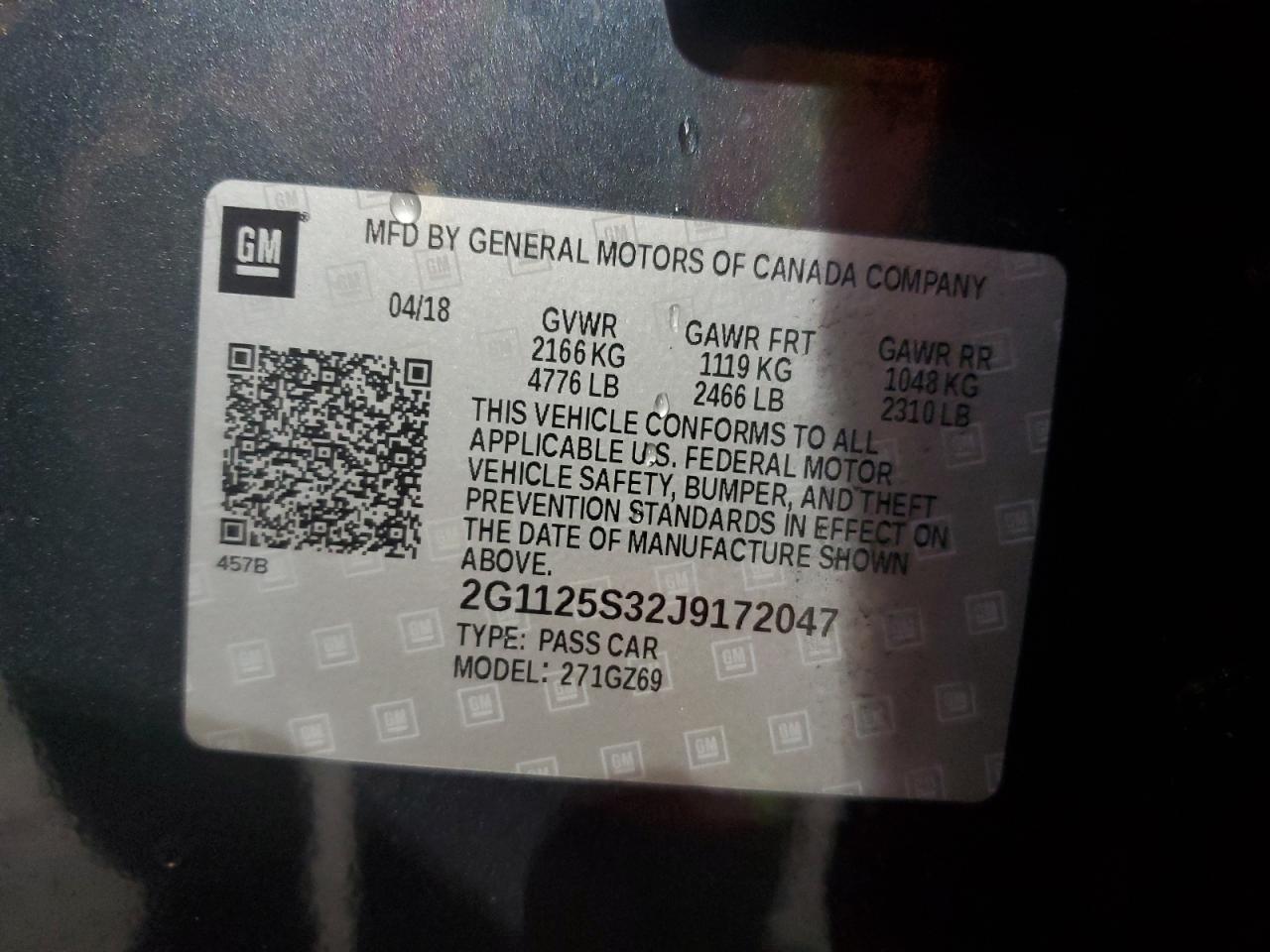 2018 Chevrolet Impala Premier VIN: 2G1125S32J9172047 Lot: 81747795