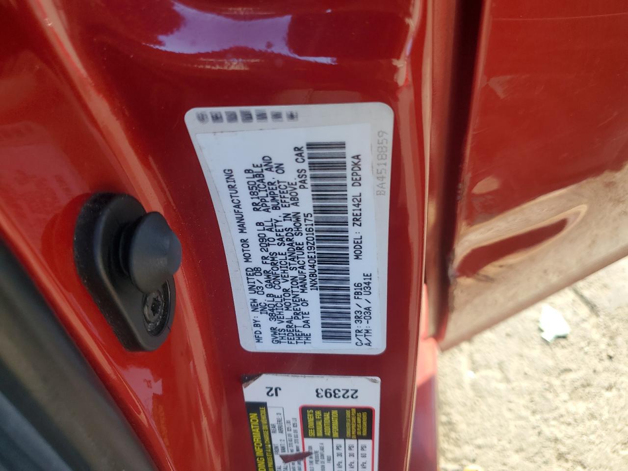 2009 Toyota Corolla Base VIN: 1NXBU40E19Z016175 Lot: 81773145