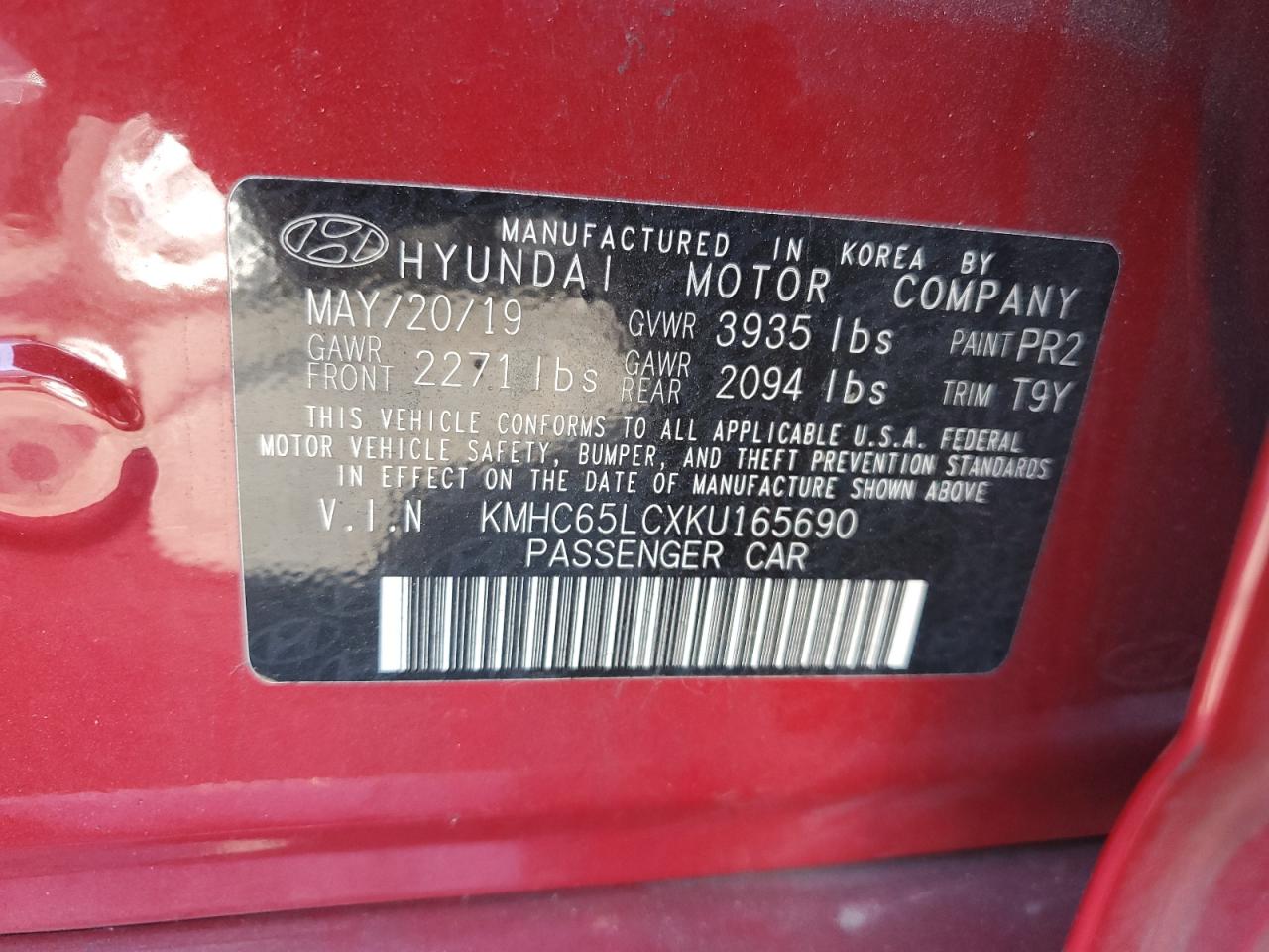 2019 Hyundai Ioniq Blue VIN: KMHC65LCXKU165690 Lot: 71310005