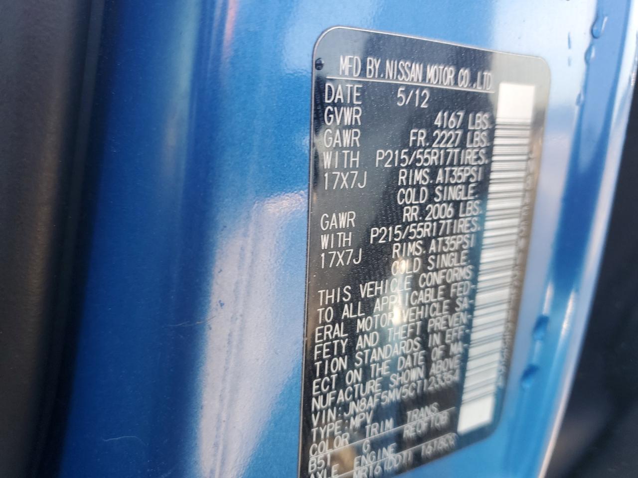 2012 Nissan Juke S VIN: JN8AF5MV5CT123354 Lot: 80633095