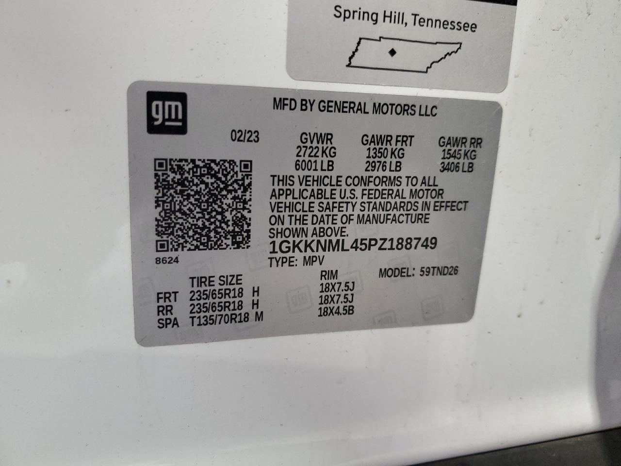 2023 GMC Acadia Slt VIN: 1GKKNML45PZ188749 Lot: 81521015