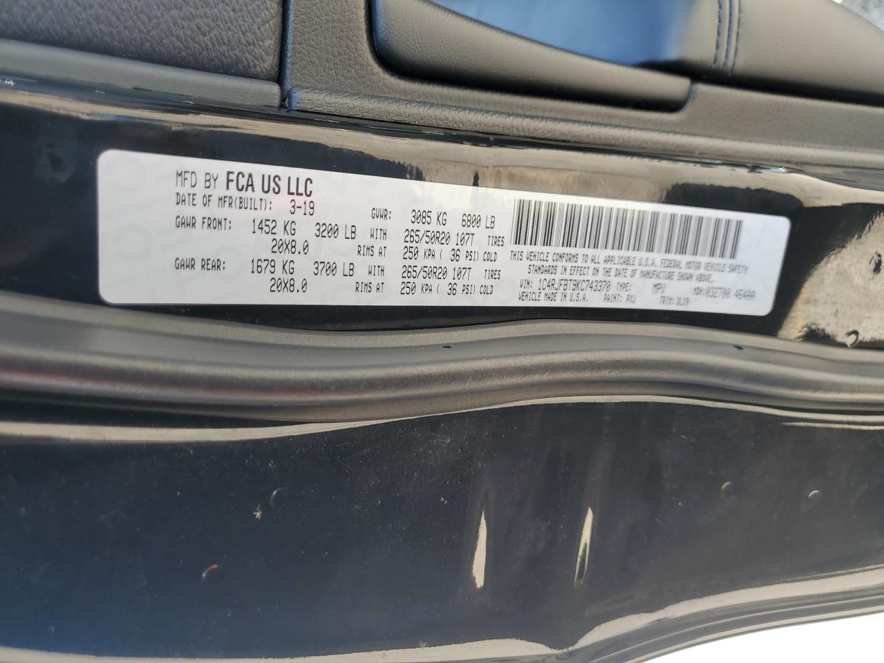 2019 Jeep Grand Cherokee Limited VIN: 1C4RJFBT9KC743370 Lot: 80681935