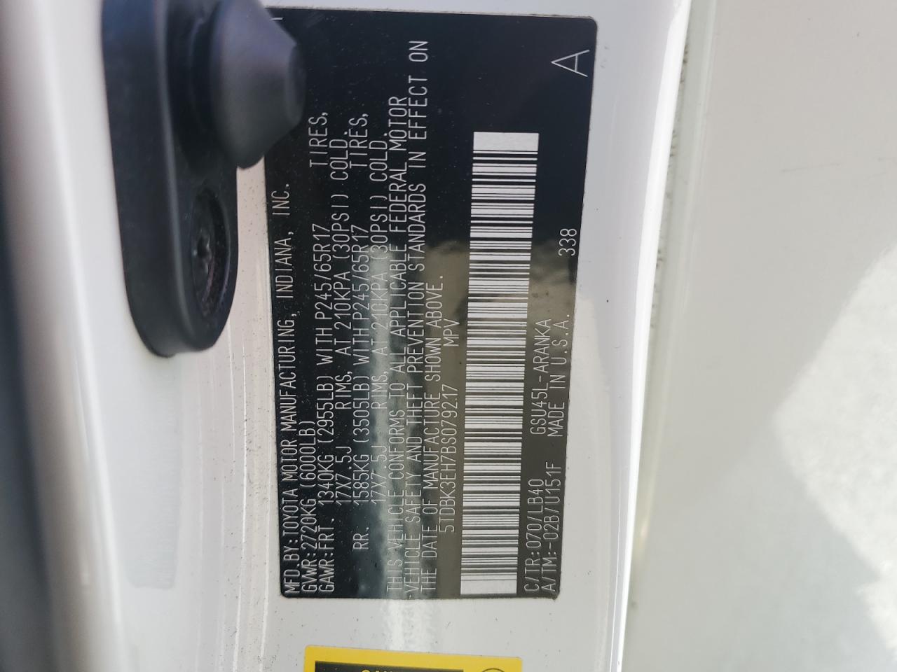 2011 Toyota Highlander Base VIN: 5TDBK3EH7BS079217 Lot: 81844845