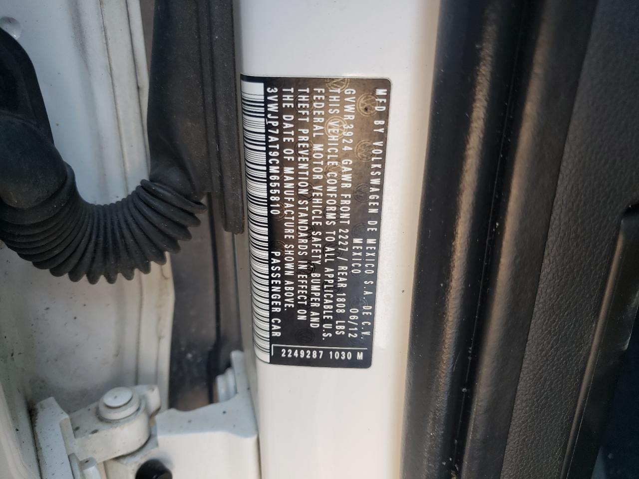 2012 Volkswagen Beetle VIN: 3VWJP7AT9CM655810 Lot: 80315735