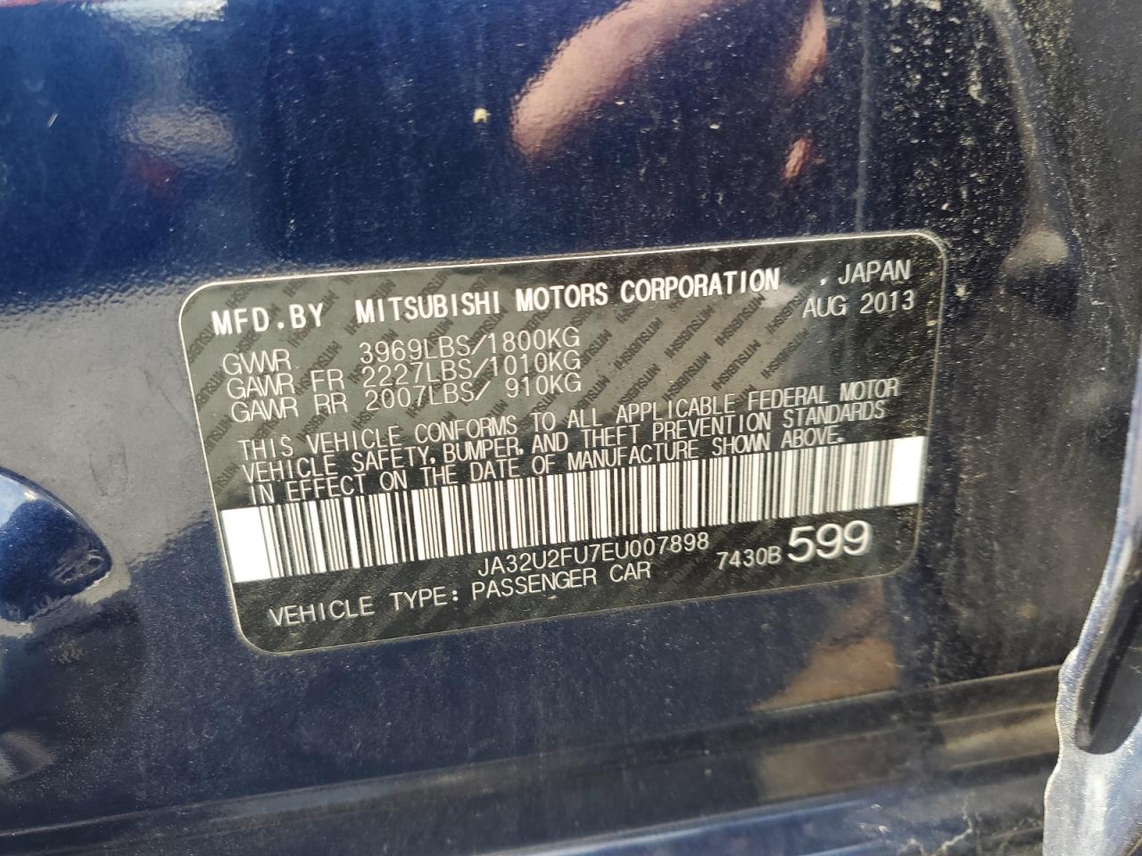 2014 Mitsubishi Lancer Es/Es Sport VIN: JA32U2FU7EU007898 Lot: 80604895